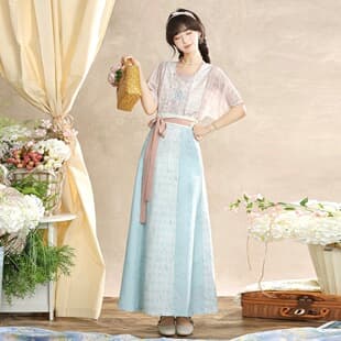 Luozhu [Shuyue] Song-Style Round Collar Printed Top Original Hanfu Women's Ancient Style Set, Song-Style Daily Hanfu