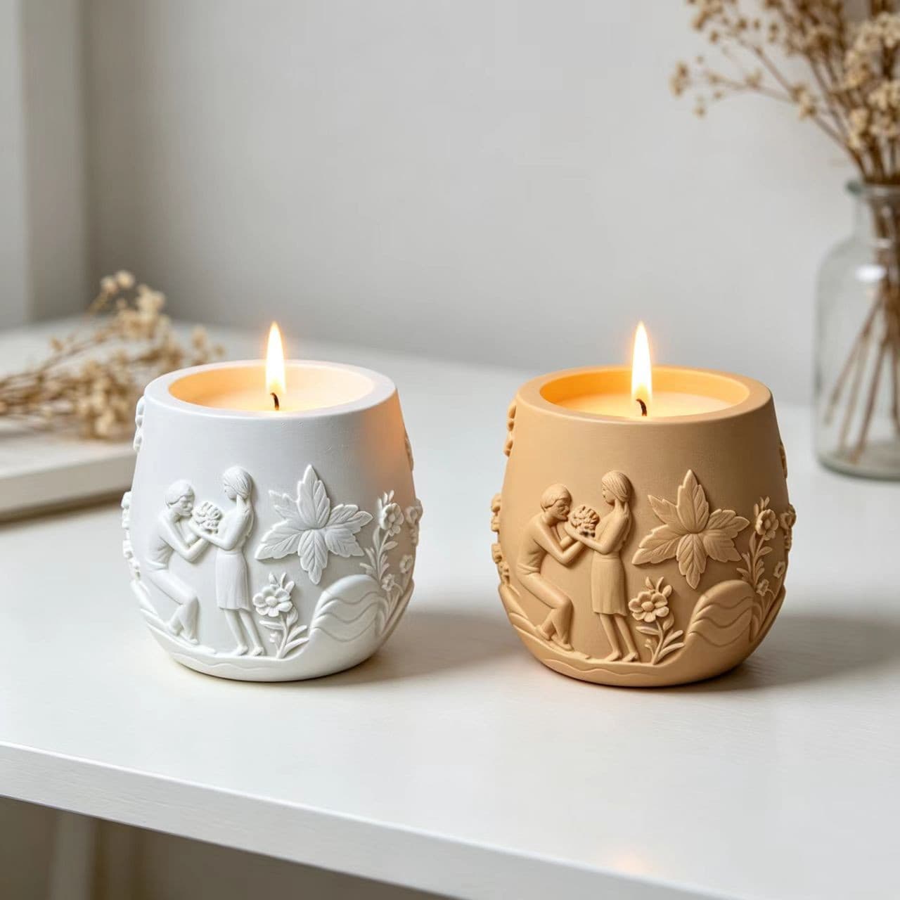 ins Couple Relief Candle Cup Silicone Mold DIY Cement Flower Pot Epoxy Resin Mold Factory Direct Wholesale