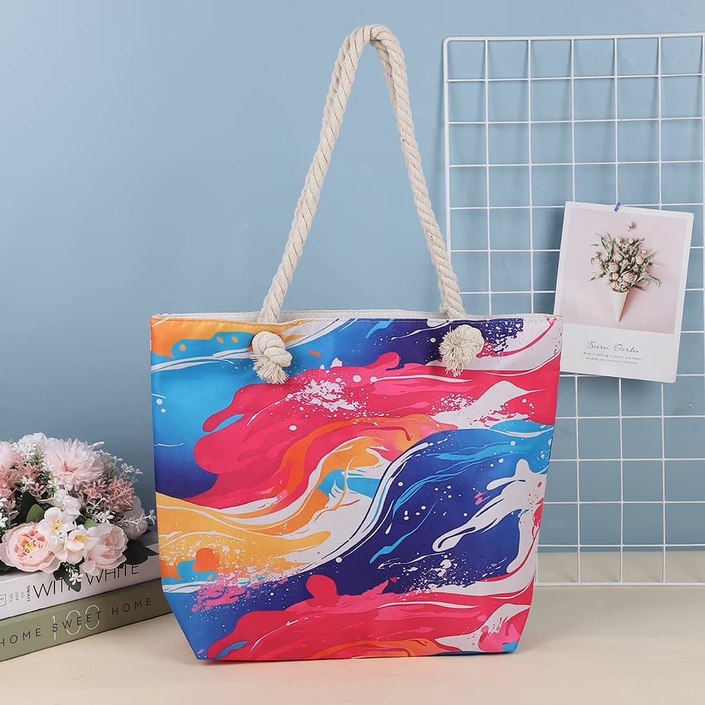 Tote bags2025 cross-border line pattern tote large capacity beach bag abstract pattern versatile shoulder bag