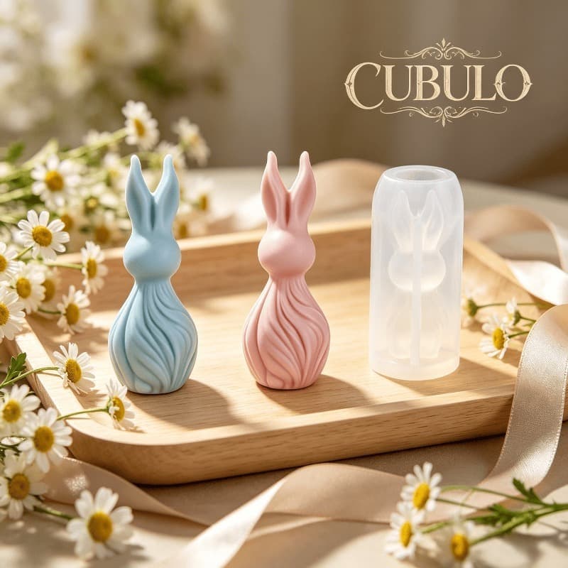 2pcs 3D Long Hair Rabbit Silicone Mold DIY Scented Candle Gypsum Resin Hand-cast Mold