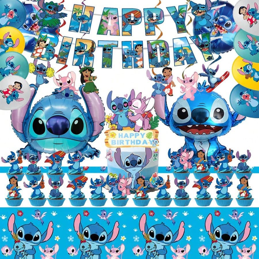 Cross-border hot selling Stitch birthday party decoration flag banner balloon cake insert row Stitch party decoration