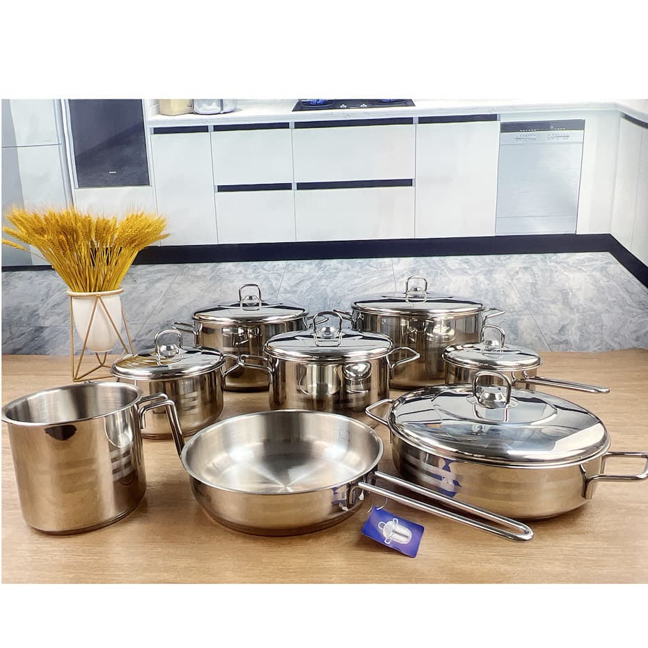 Factory Direct Stainless Steel Cookware Set with Double Ears and Thickened Steel Lid, 14-Piece Turkish Cookware Set