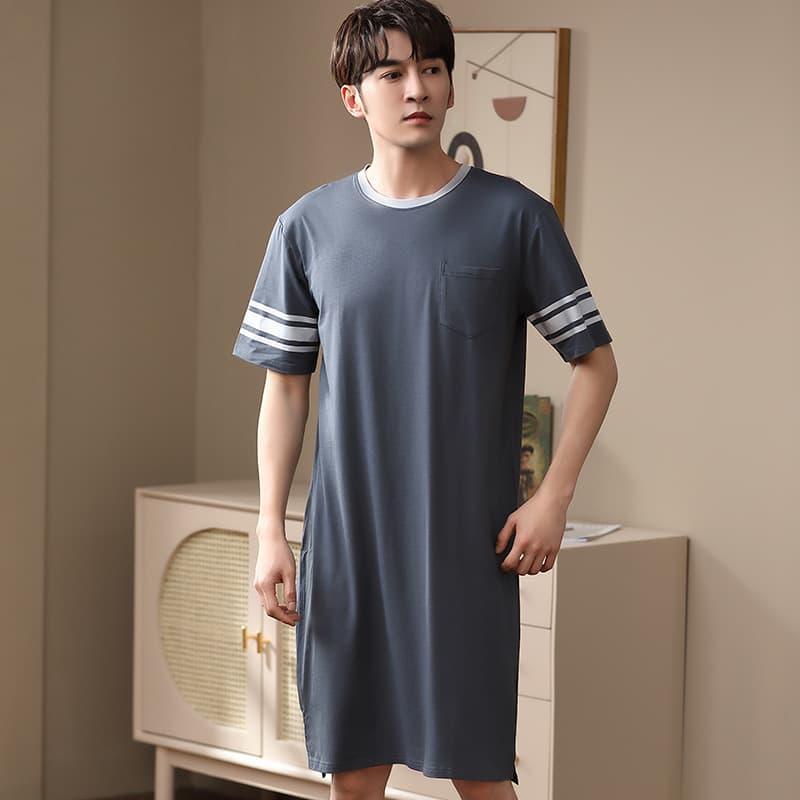 Men's Summer Sleep Robe with Viscose-Cotton Blend, Long Style Short Sleeve Nightgown, Plus Size XXXXXL, Homewear RC