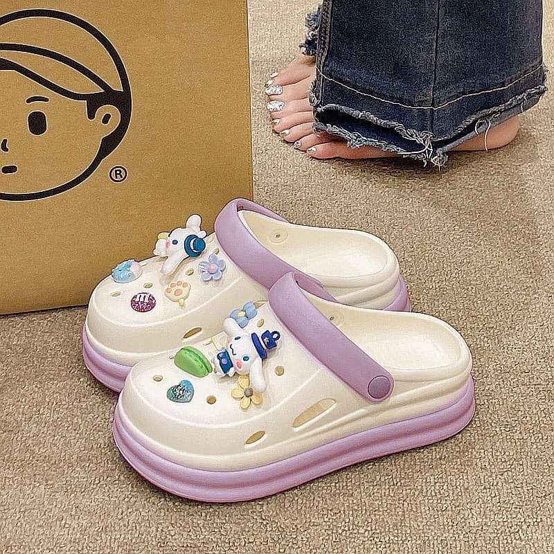 2025 New Model Cute Non-Slip Summer Thick-Soled Cartoon Height-Increasing Outdoor Closed-Toe Slip-On Slippers
