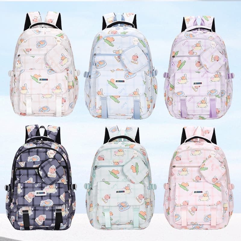 Lightweight Large Capacity Backpack for Girls Grades 1-6, Capybara Design
