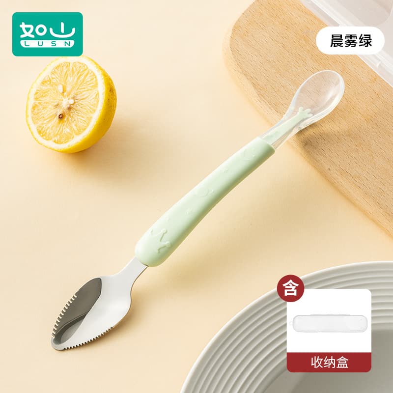 Rushan 316 Stainless Steel Mud Scraper Spoon Baby Food Spoon Fruit Puree Spoon Toddler Fruit Scoop Feeding Tool