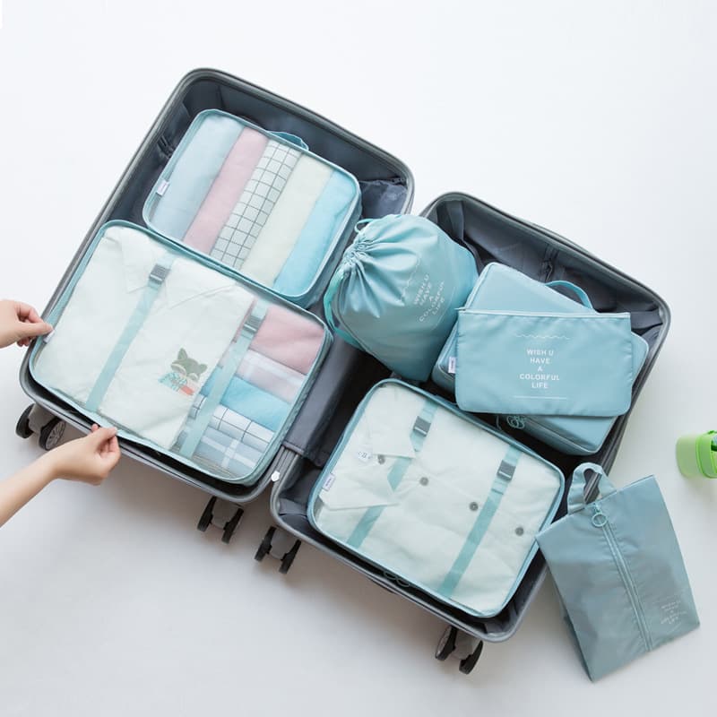 Travel Organizer Bags 8-Piece Set, Waterproof Oxford Cloth Storage Bags for Toiletries and Cosmetics, Travel and Business Trip Packing Organizer Kit