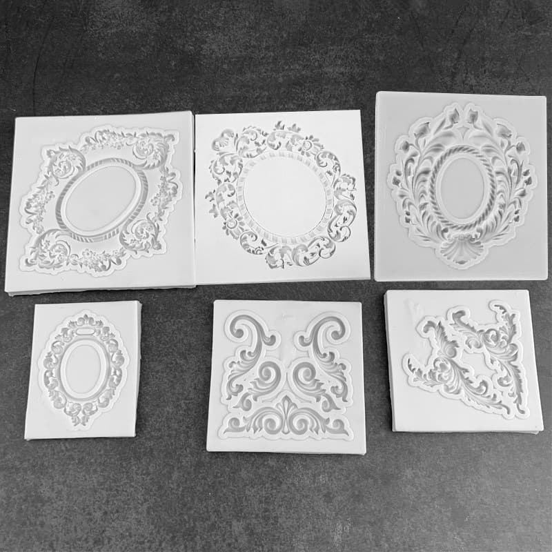 Fondant mold frame retro frame relief photo frame mold Hollow relief frame plaster silicone mold