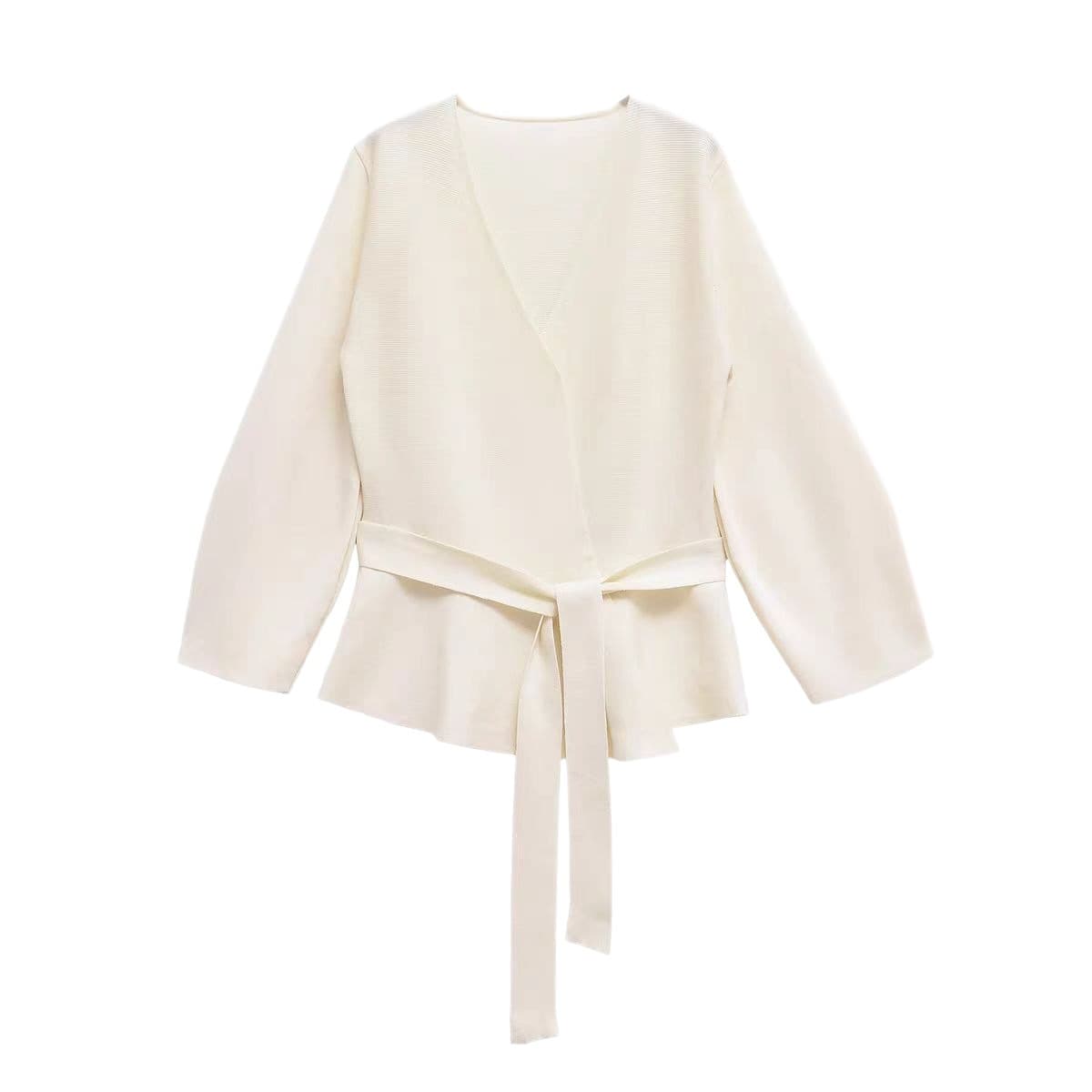 Self-made European/American style export women's clothing new belt shoulder pad trim knit blazer.