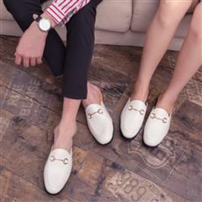 2025 Summer New Half Slippers Fashion Lazy Pointed Leather Shoes Men's Slippers Couple Internet Celebrity Slip-On Trendy Shoes