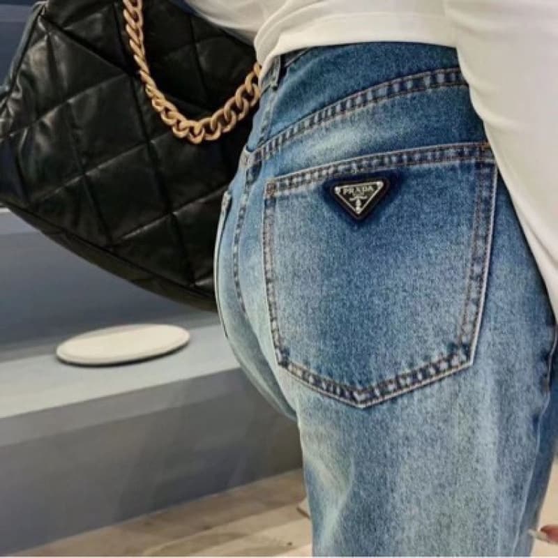 26 Spring/Summer New Triangle Label Slim Fit Trendy Brand High Elastic Tube Jeans Vintage Casual Long Pants