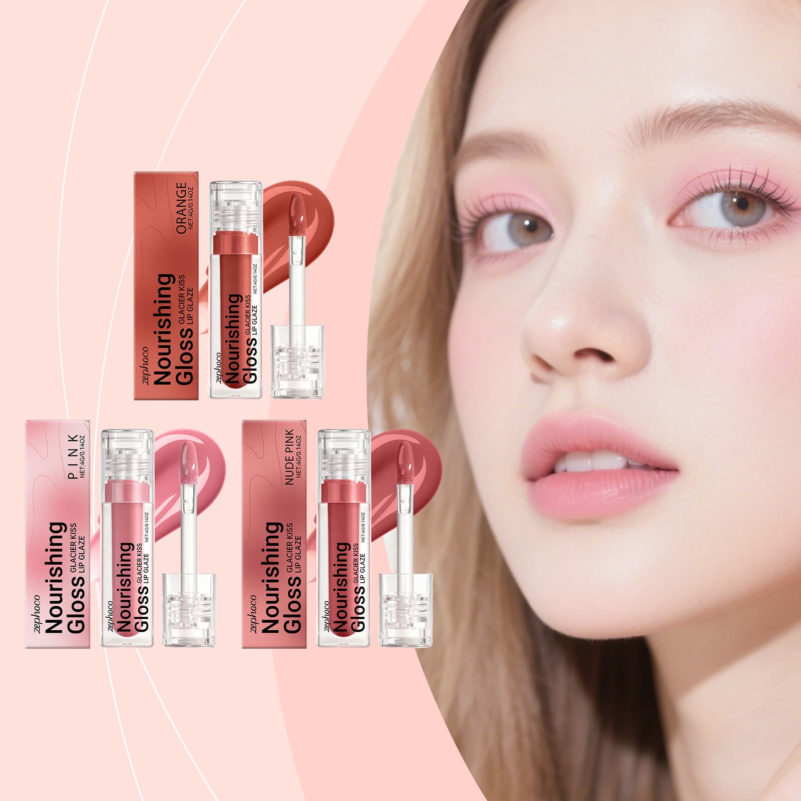 ZEPHOCO Moisturizing Lip Gloss Series Plumping Water Glossy Lip Natural Color Non-Stick Lipstick Lip Glaze
