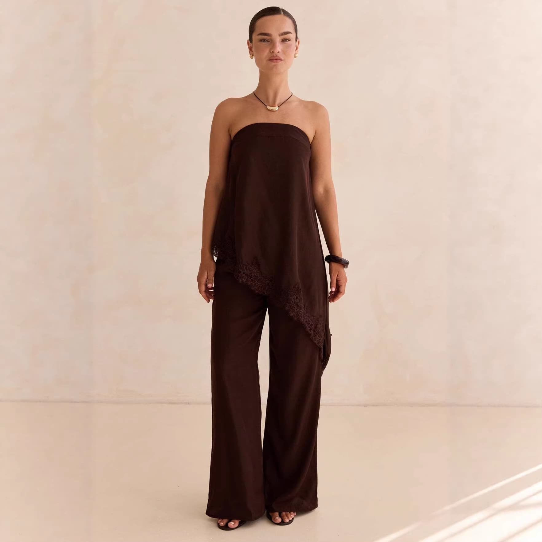 Cross-border Women's Clothing Wholesale 2026 Summer New European and American Style Camisole Lace Trim Asymmetric Hem Dress
