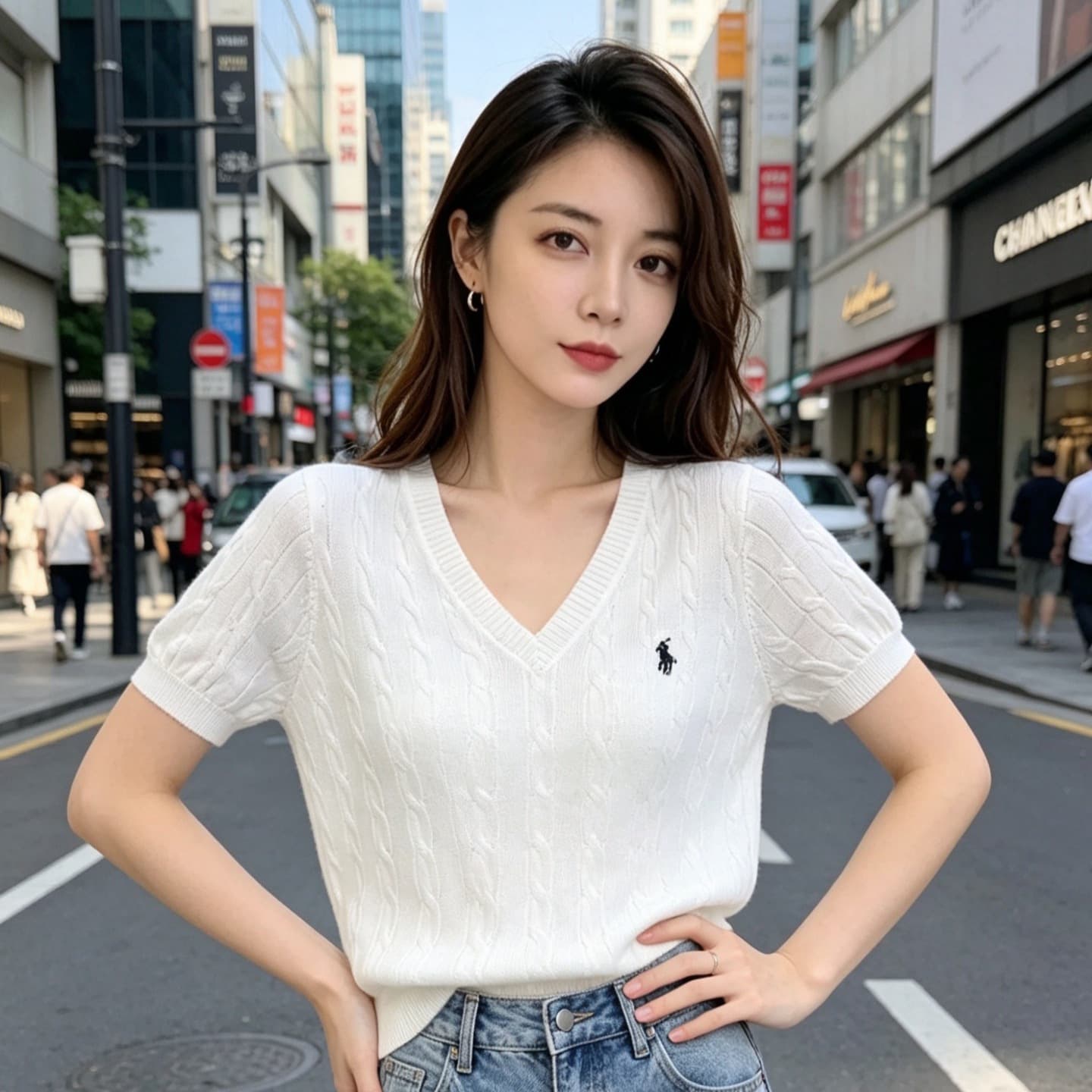 Ralph RL Classic V-Neck Short-Sleeve Knit Top with Small Pony Embroidery, Slim Fit Petite T-Shirt, Old Money Style Commuter Top