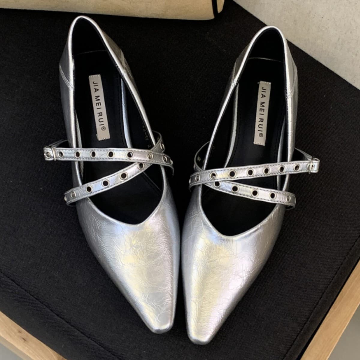 In-Stock Wedge Square-Toe Shallow Single Shoes for Women with Rivets, French Retro Evening Style Mary Jane Loafers, French Elegance