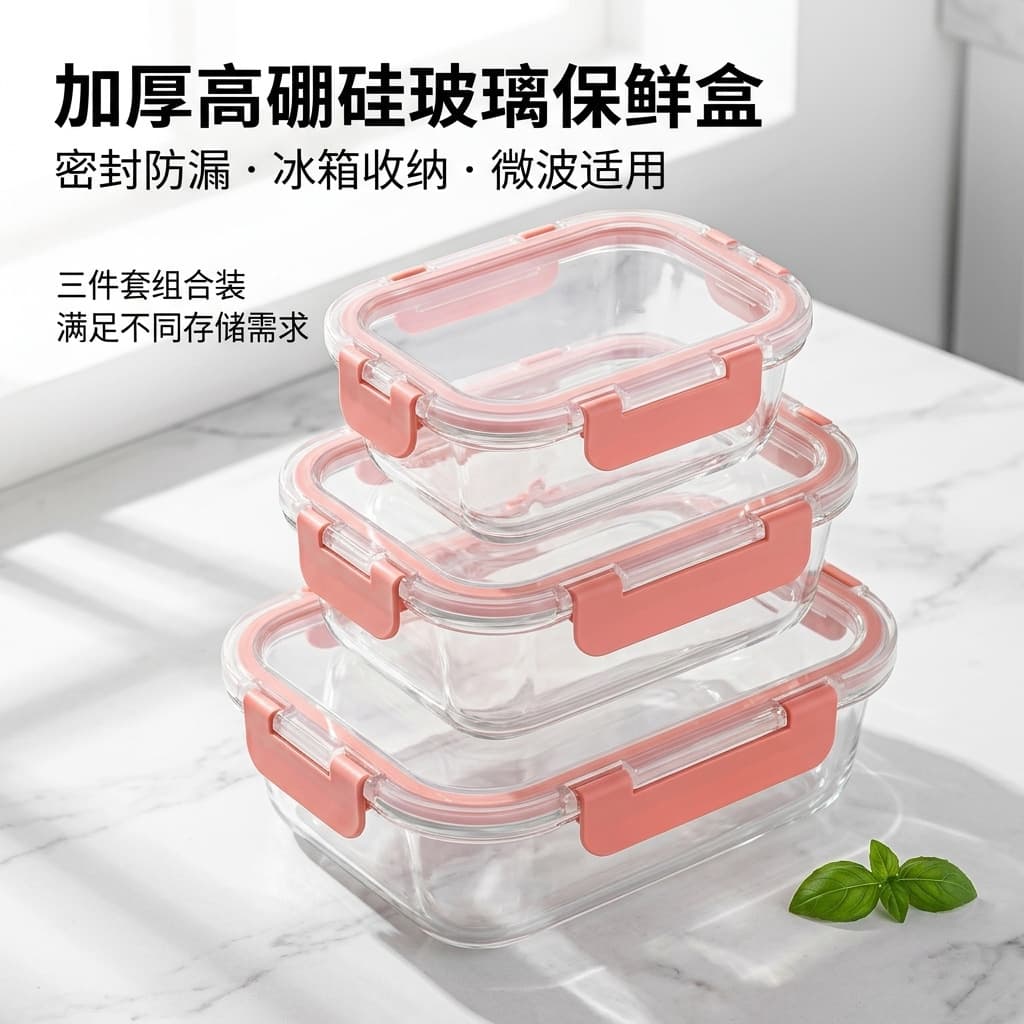 Snap-On Lid High Borosilicate Glass Lunch Box, Sealed Bento Picnic Box, Microwaveable Bento Box, Rectangular Fresh-Keeping Box