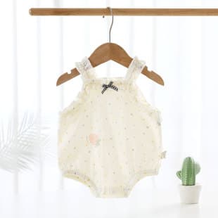 Summer Cotton Baby Romper with Straps, Newborn Cotton Gauze Bodysuit, Polka Dot Baby Girl Romper