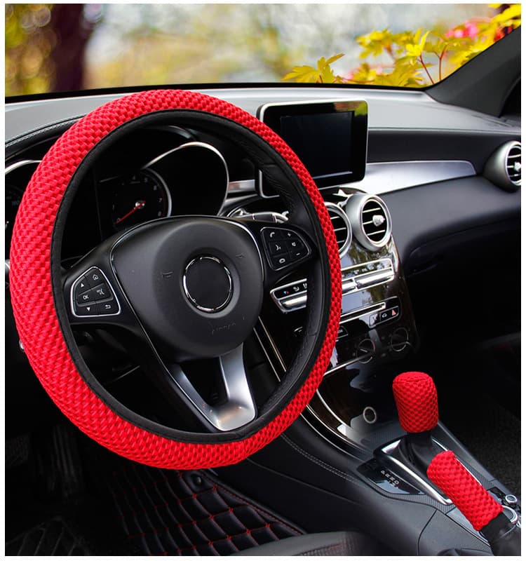 Massaging Coarse Net Elastic No-Ring Hand Brake Shift Cover Steering Wheel Cover Three-Piece Set Sporty Universal Installation