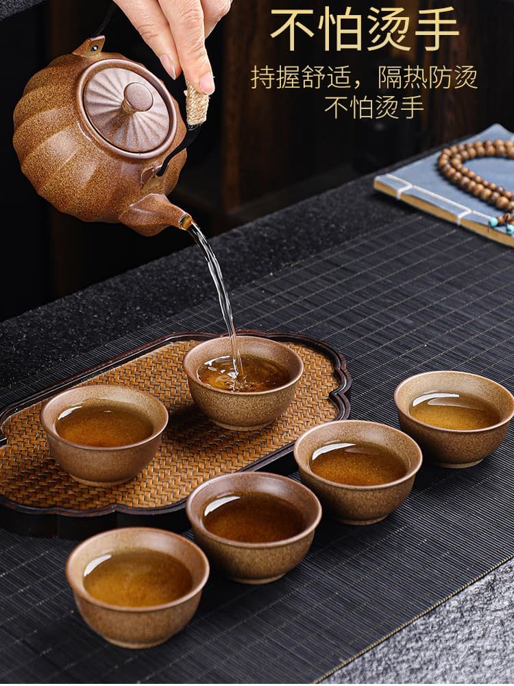 Rough Ceramic Teapot Tea Set, Whole Set Kung Fu Tea Set, Home Simple Charcoal Stove Boiling Teapot, Stove Boiling Tea