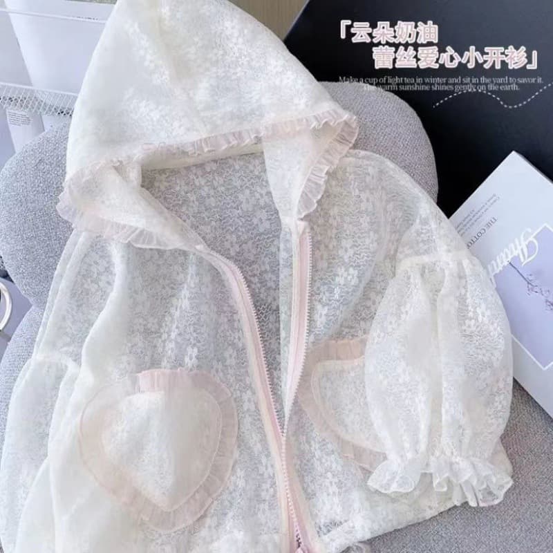 Girls summer thin sun protection clothing baby girl skin clothing breathable cute lace breathable children's air conditioning shirt jacket