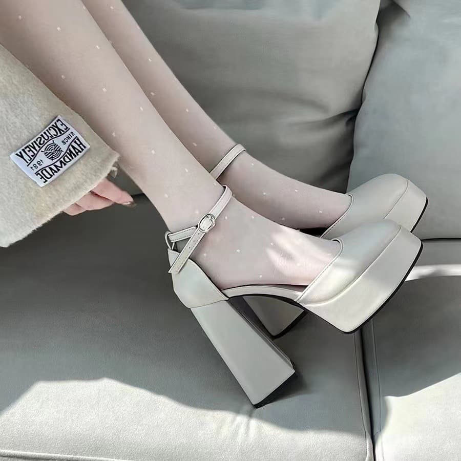 Mary Jane Chunky Heel High Heels Women 2025 New Fairy Style Platform French Square Toe Single Strap Shoes