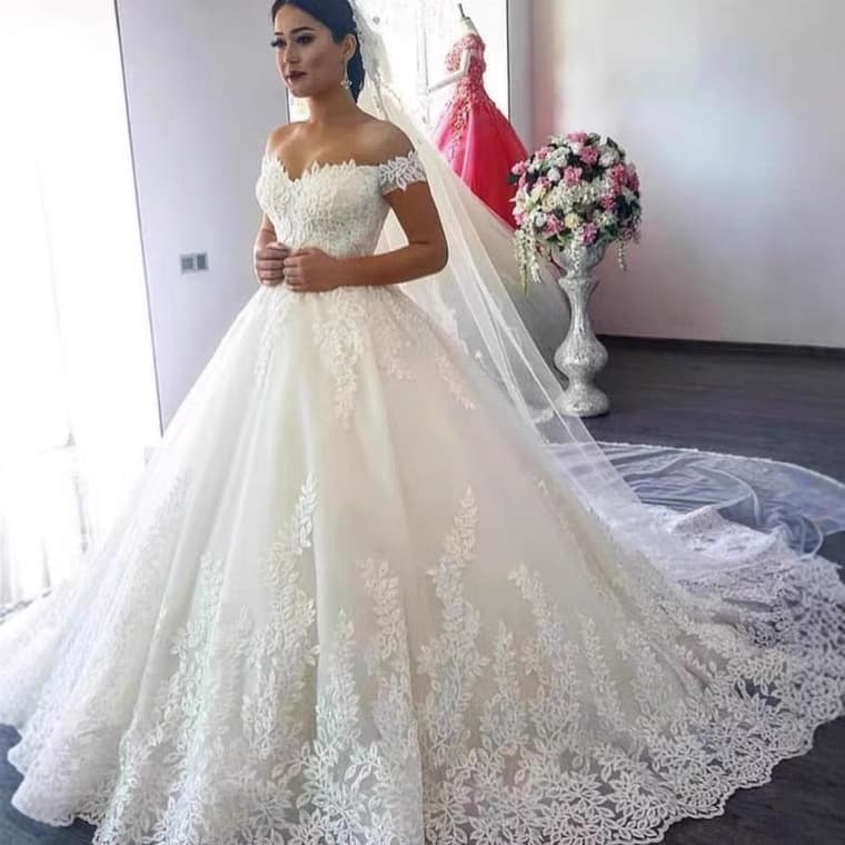 European and American Trailing Wedding Dress Evening Gown 2025 Summer Amazon Off-Shoulder Dress Backless Sexy Wedding Gown