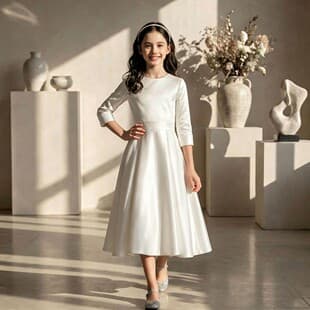 Children's Dress Light Luxury White Satin Girl's Birthday Princess Dress Girl Stage Singing Host Piano Performance Dress