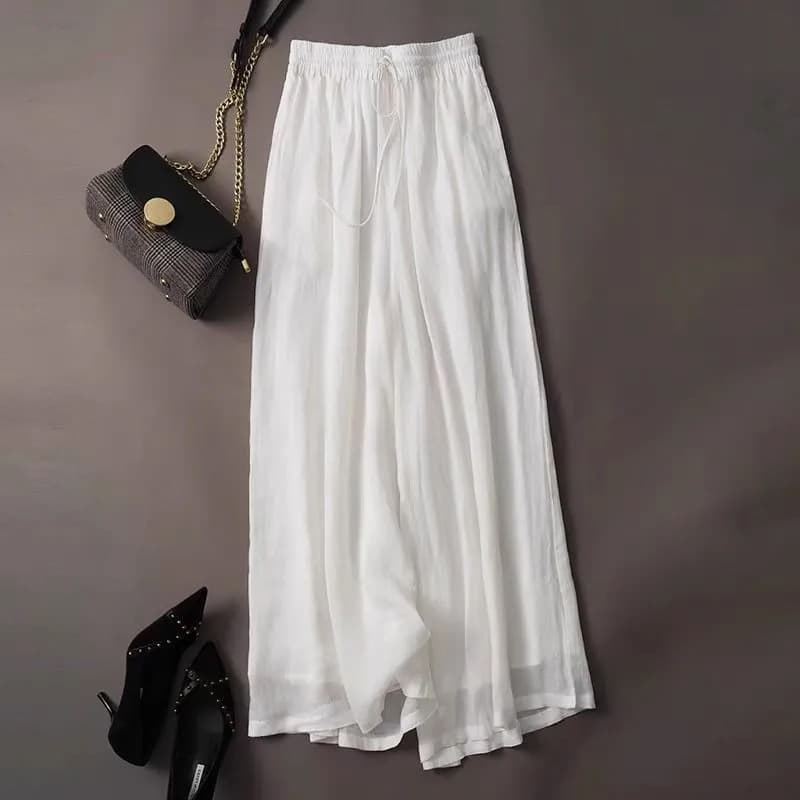 Double Layer Wide Leg Pants Loose Slimming Casual Artistic Retro Skirt Pants Cotton Linen Lining Drapey Feel Women's Trousers