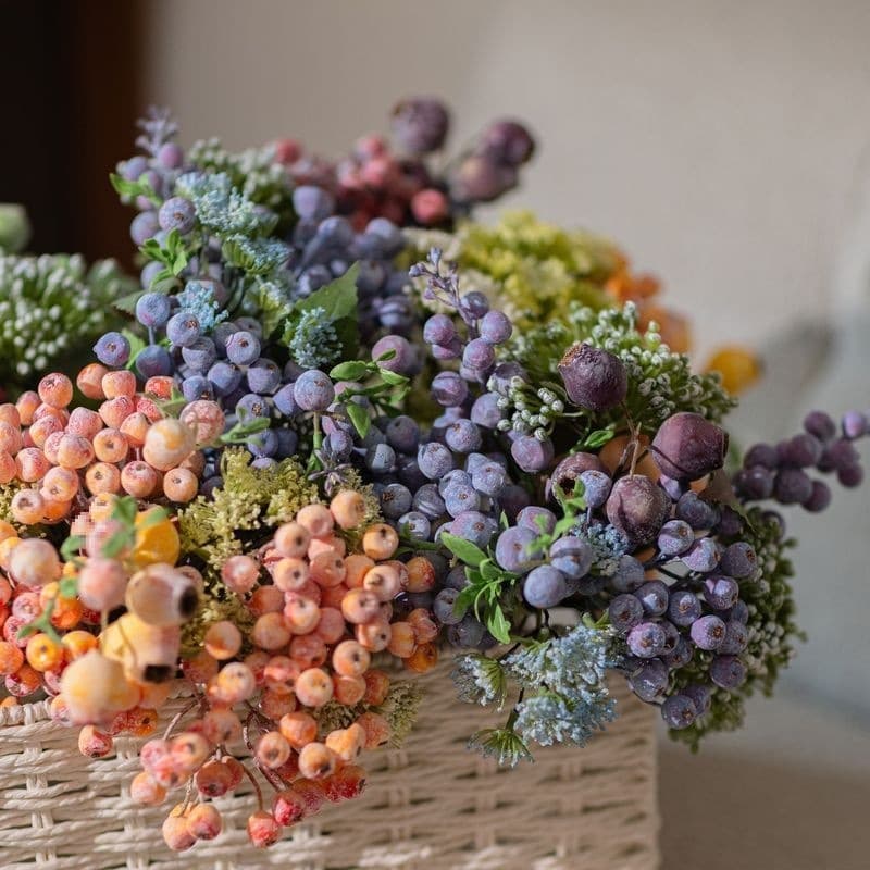 Premium Blueberry Berry Artificial Flower Bouquet Decorative Set for Living Room Indoor Decor