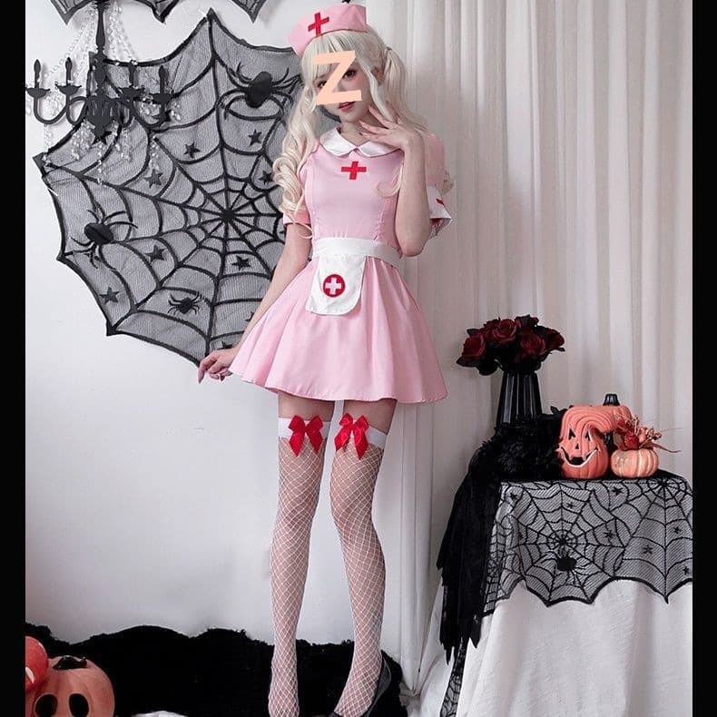 Halloween Cosplay Adult Women Nurse Role Play Costume Pink