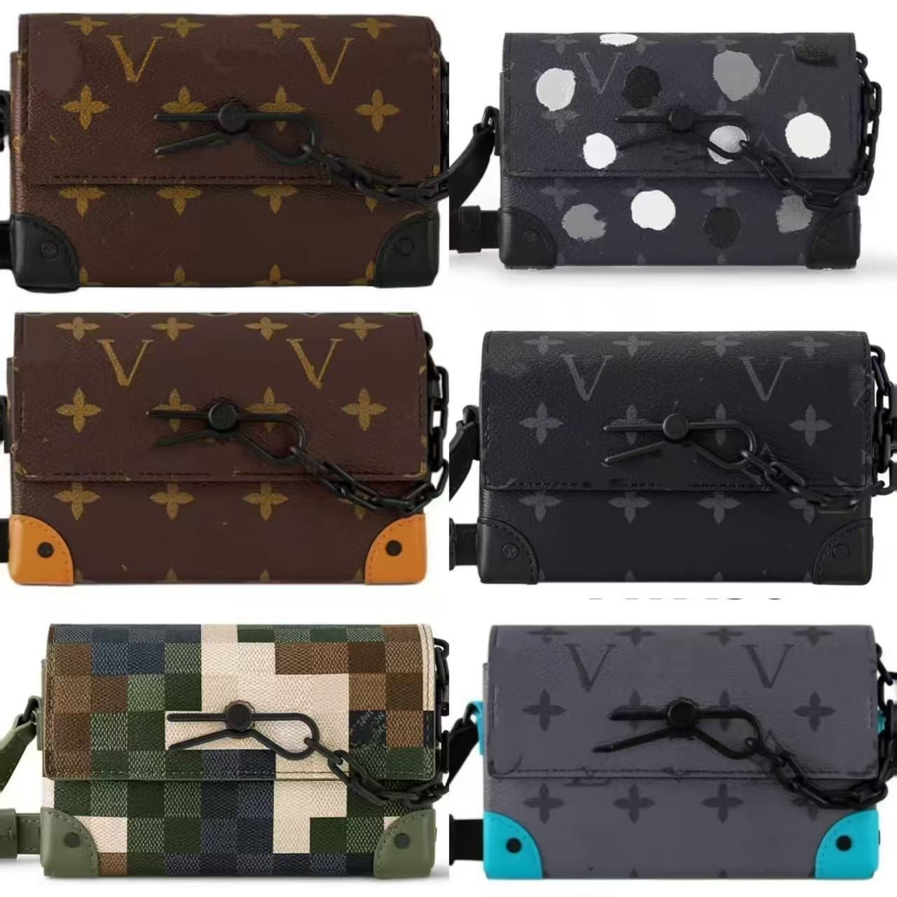 Men's Crossbody Chain Bag Printed Small Square Shoulder Bag Flap Bag Classic European and American Messenger Bag Steamer