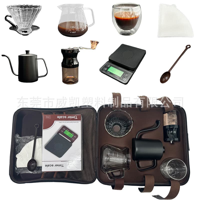 Pour Over Coffee Set 8-Piece Sharing Carafe Coffee Filter Cup Hand Grinder Coffee Grinder Gift Box