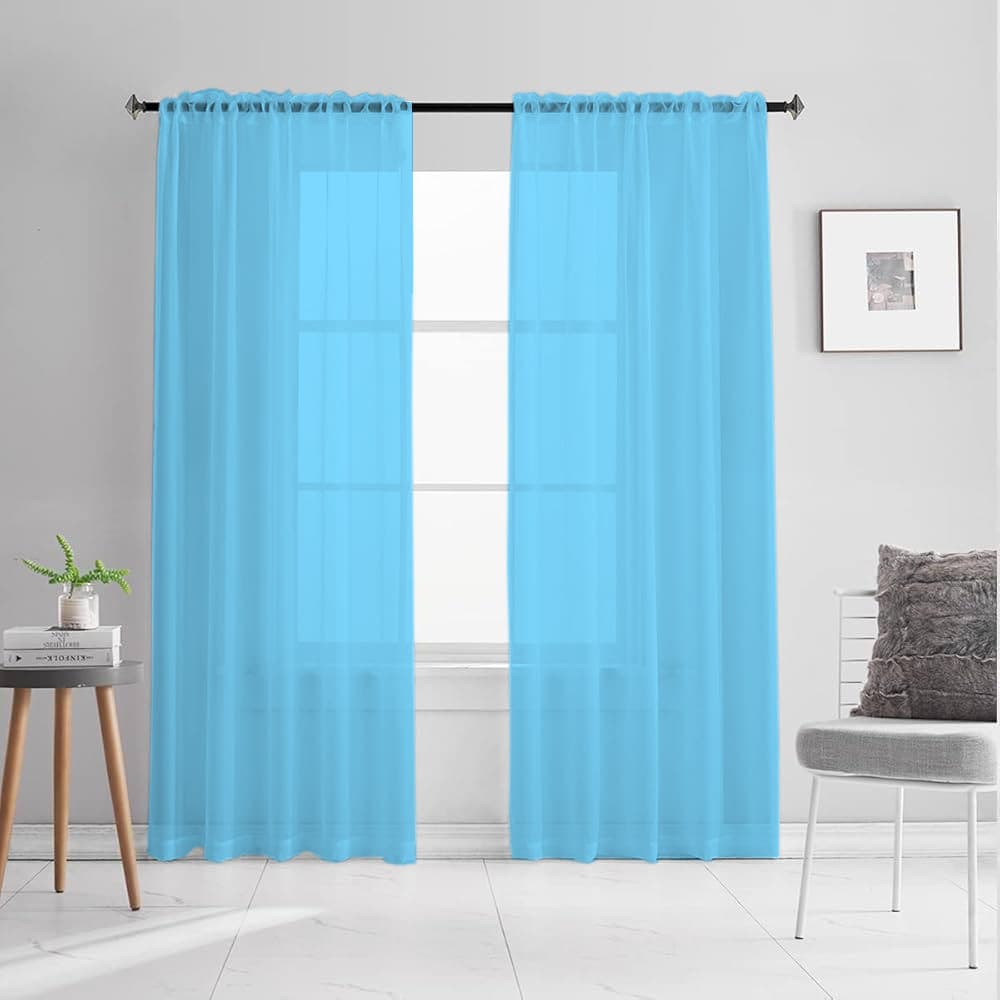 Supports JIT shipping, cross-border exclusive direct from manufacturer, blue semi-transparent, digitally printed curtains and window sheers.