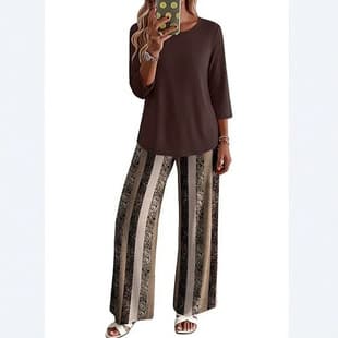 Cross-Border Women's Casual Set Printed Wide-Leg Pants Two-Piece Set Loose Fashion Summer New European and American Style