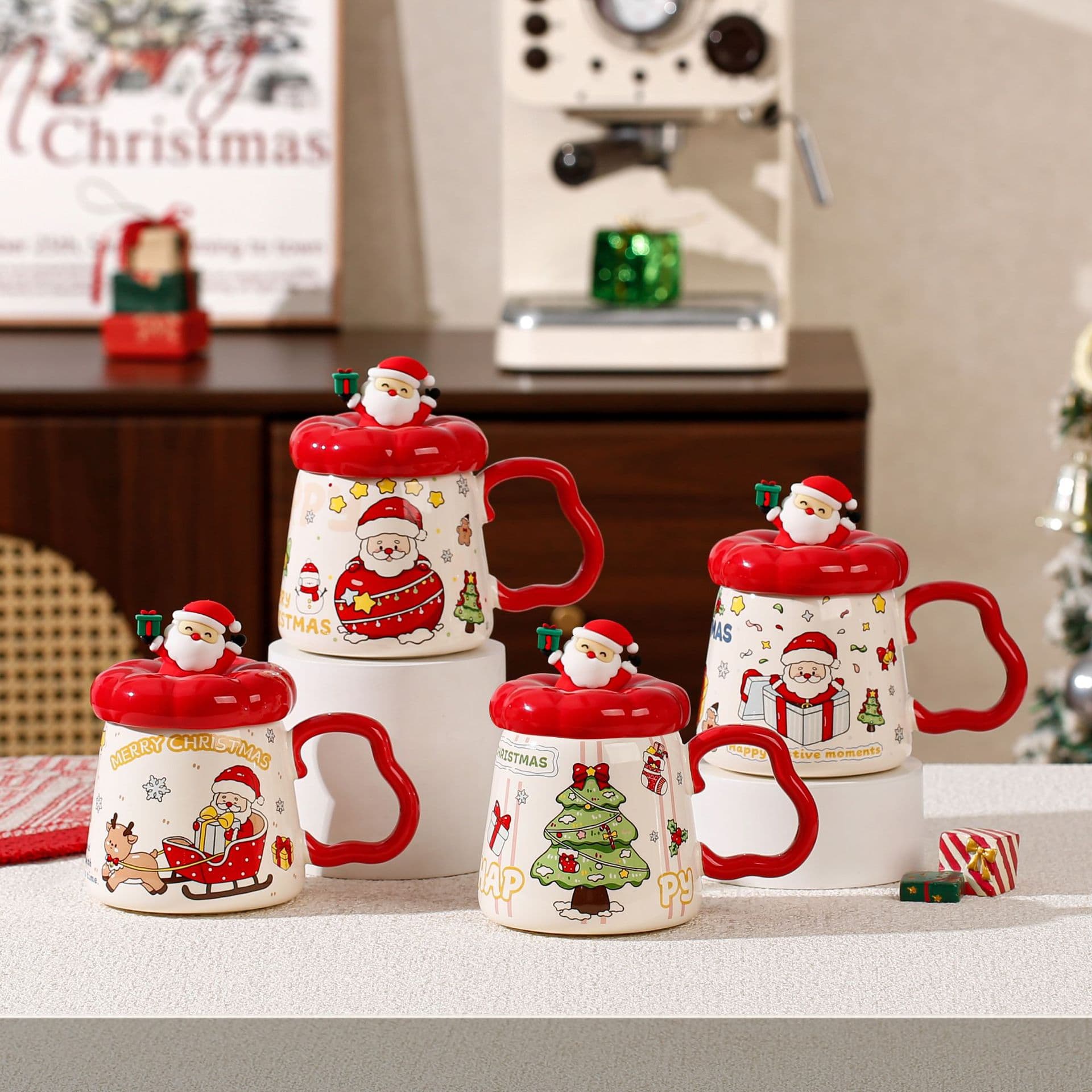 Creative Ceramic Santa Claus Mug with Lid Christmas Gift Cute Christmas Water Cup Breakfast Coffee Cup