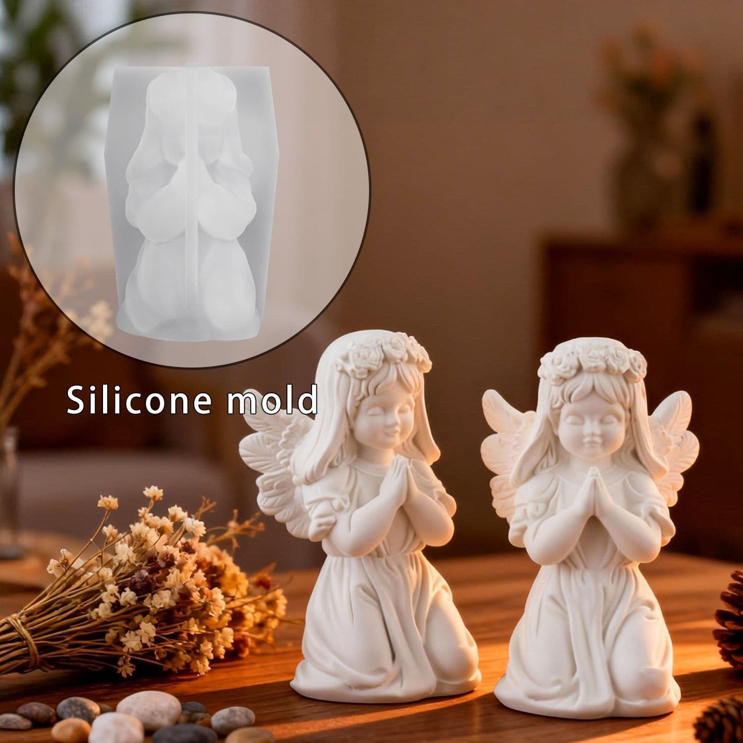 Zhongcheng DIY European Retro Wreath Angel Silicone Mold Resin Gypsum Statue Girl Desktop Decoration