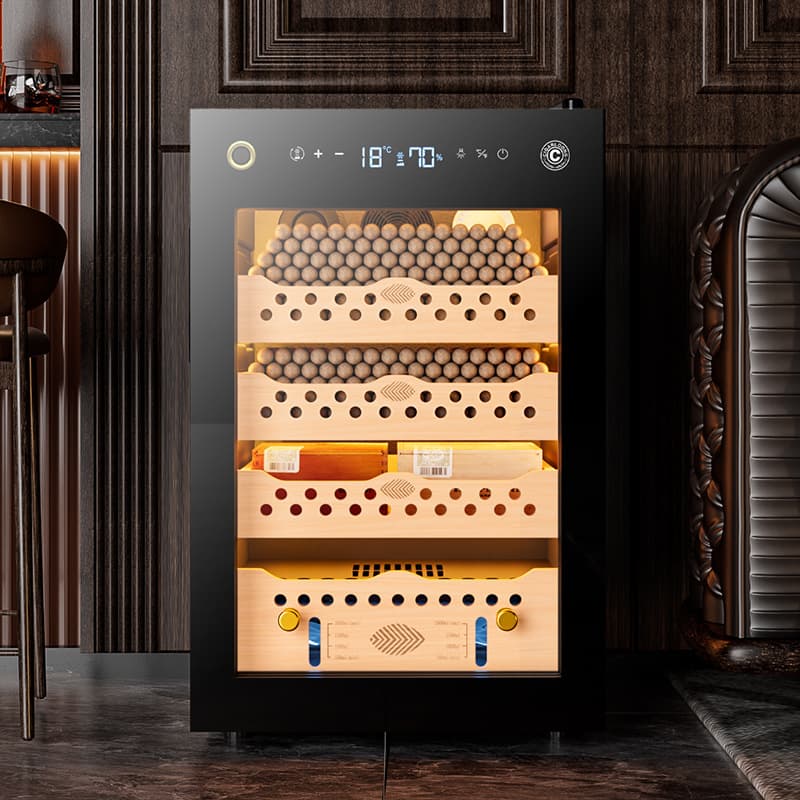 Cigar Dragon Fingerprint Lock Cigar Cabinet Constant Temperature Humidity Cedar Shelves Water Ion Ammonia Removal Alcohol Cultivation WIFI Cigar Cabinet