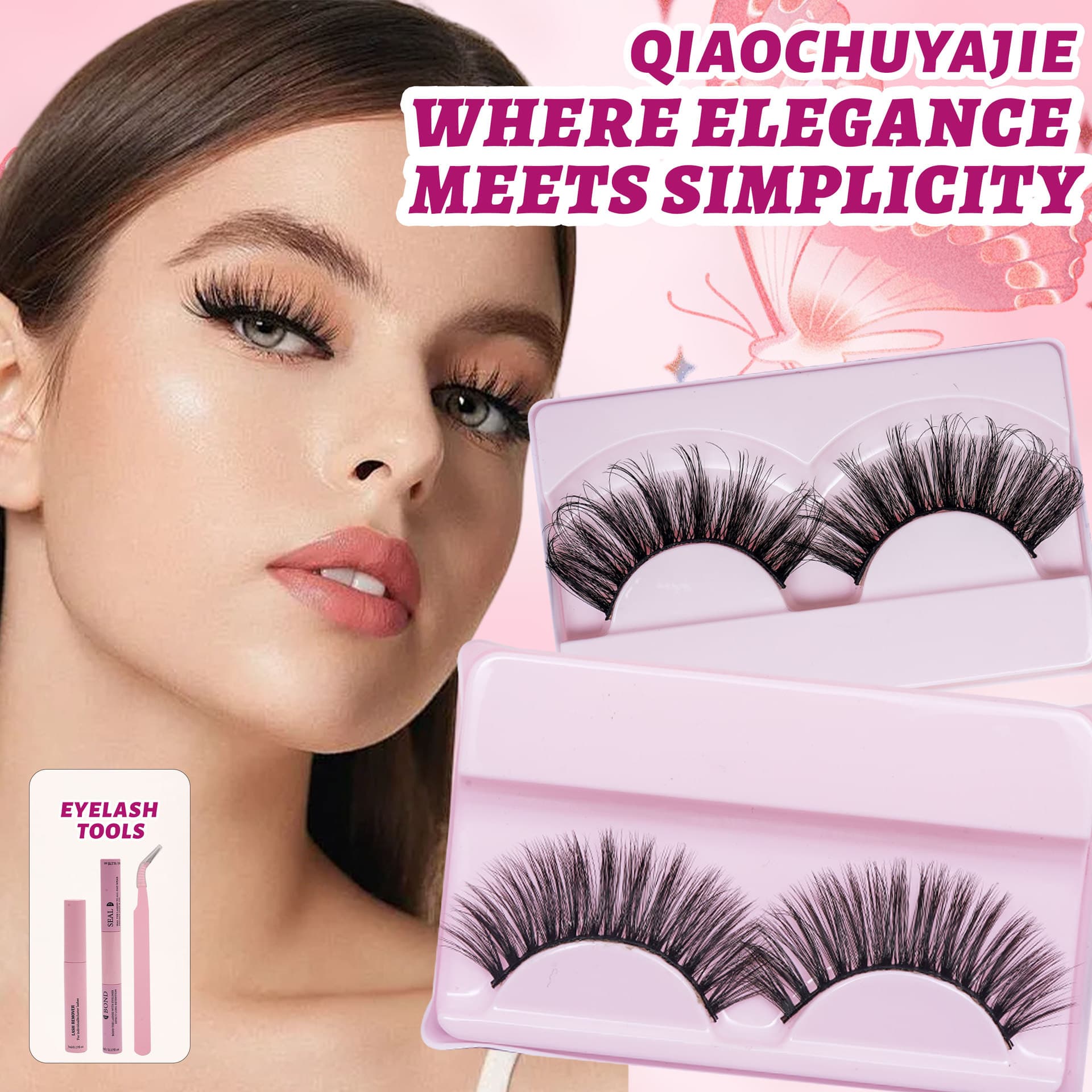 Europe and America Cross-border 2-Piece Eyelash Set Natural Thick Curly Amazon Full Strip False Eyelashes Factory Wholesale