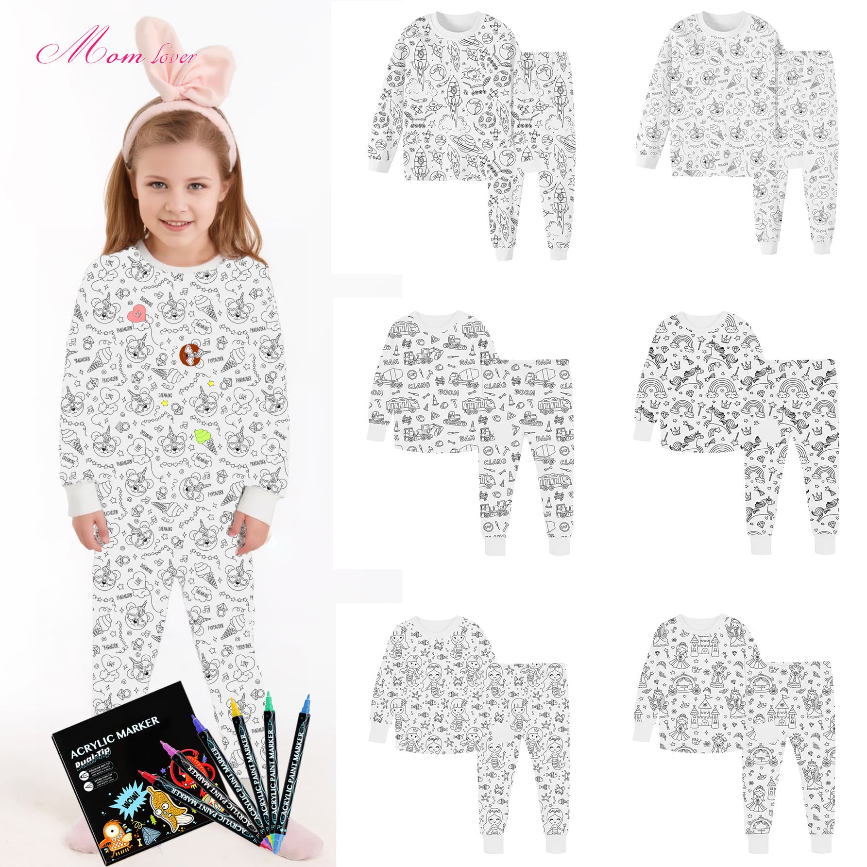 Cross-border Children's Pajamas DIY Doodle Homewear Kids Clothes Wholesale