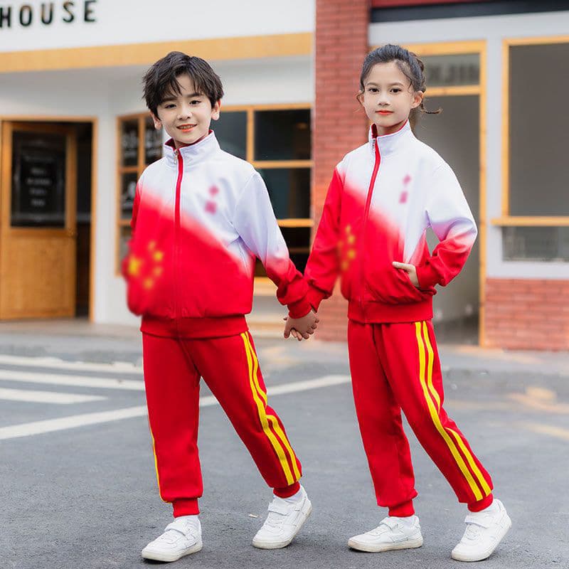 Chinese-style red children's sports day performance set for elementary school class uniforms, spring and summer wear, kindergarten performance outfits