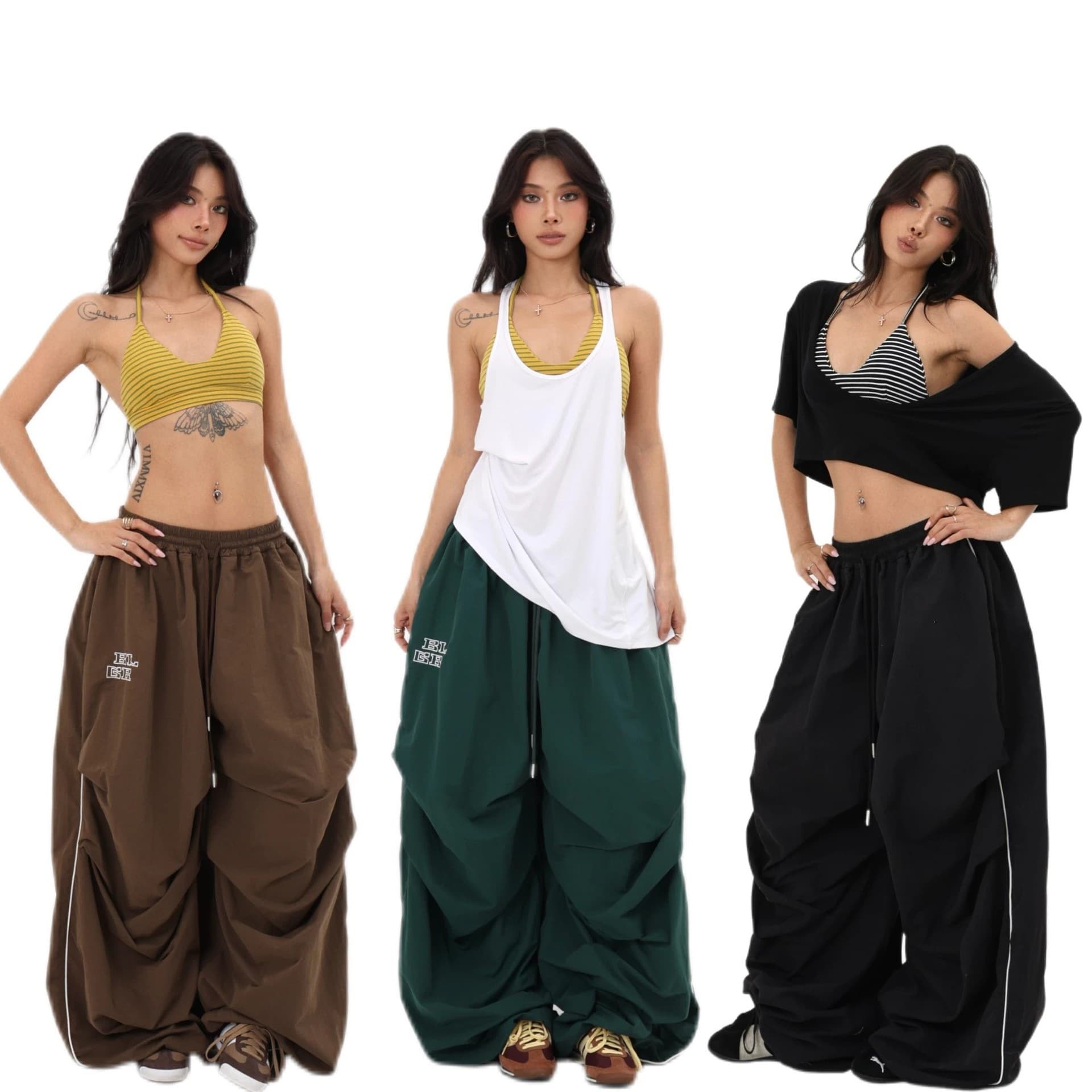 American Street Style Elastic Waist Casual Versatile Street Dance Wide-Leg Pants for Women and Men Loose Letter Embroidered Cargo Pants Sweatpants