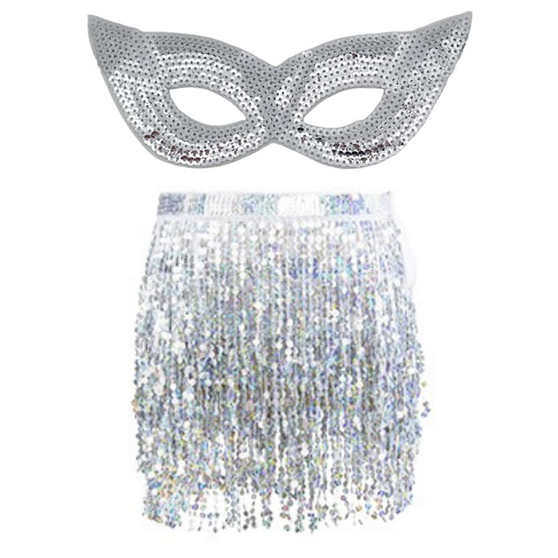 Masquerade Party Carnival Sequin Fringe Belly Dance Belt Dance Performance Costume Sexy Sequin Mask