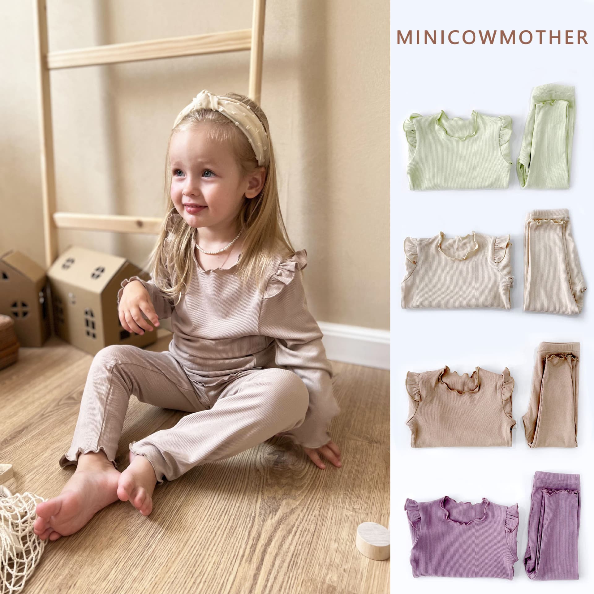 Soft Korean Style Children's Home Clothes Set Long Sleeve Antibacterial Base Layer Shirt Girls Sleepwear Autumn Winter Air Conditioner Suit