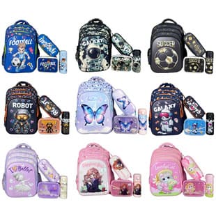 2026 Hot-selling Student Backpack 4-Piece Set with Trolley, Cartoon 18-inch Backpack, Lunch Box, Pencil Case and Water Bottle