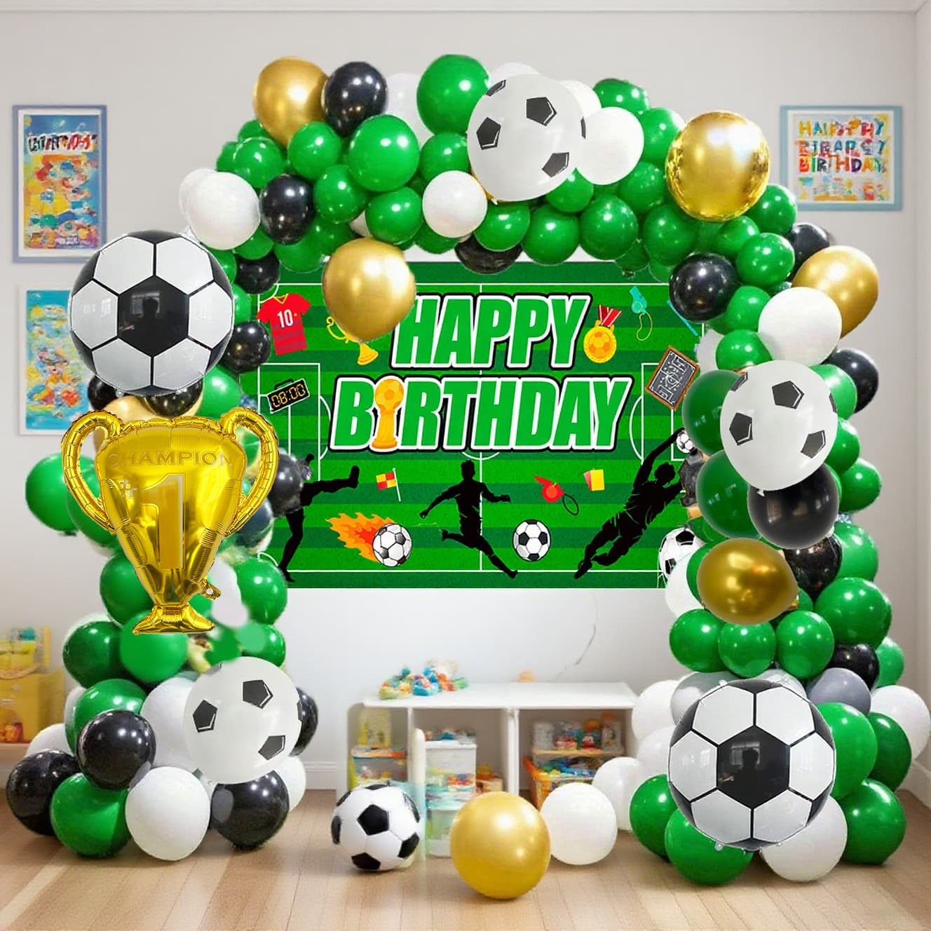 Cross-border Soccer Theme Birthday Party Decoration Balloon Set Birthday Backdrop Soccer Sports Theme Balloons