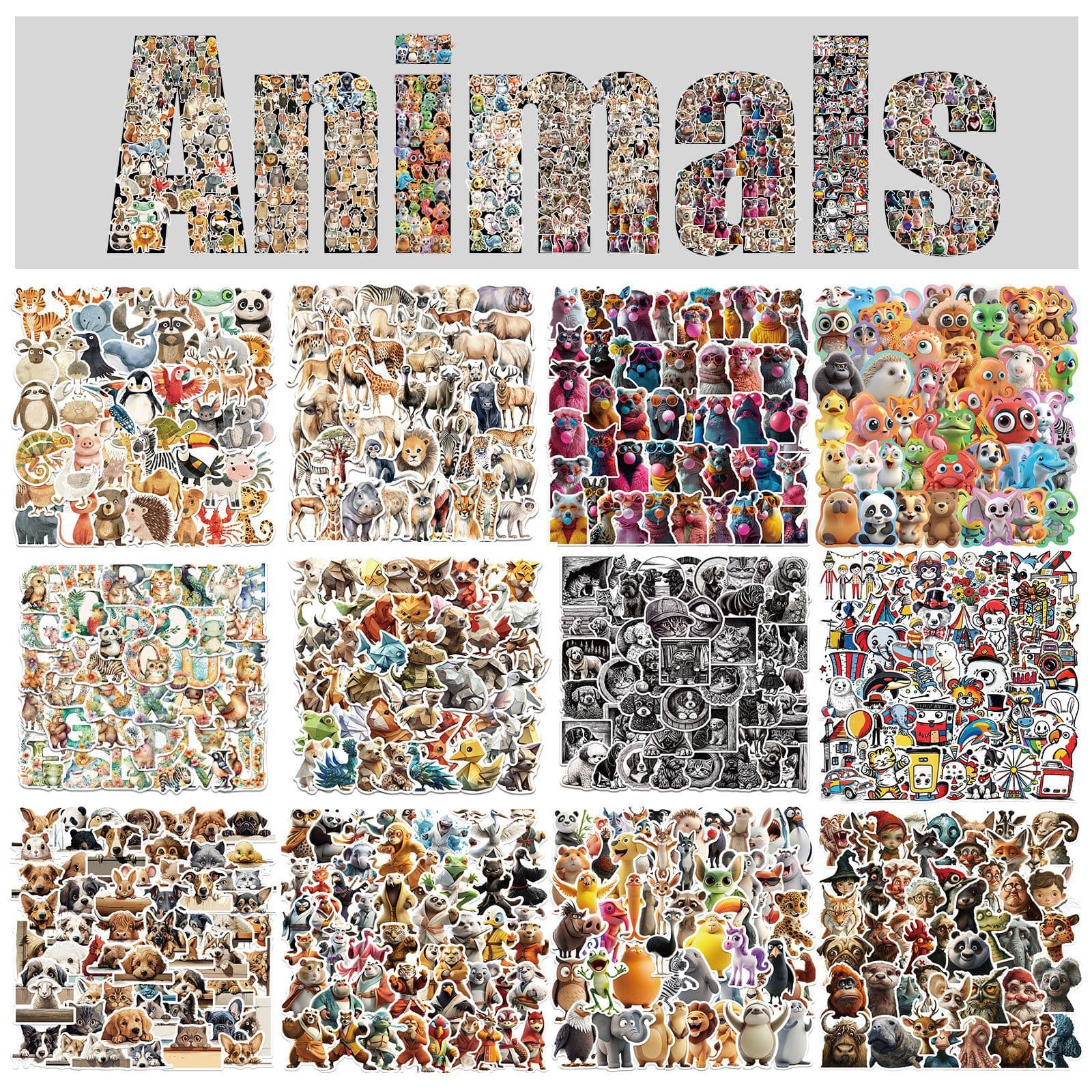 [Super Complete Collection] Farm Wildlife Stickers Children’s Toys Elk Alpaca Panda Lion Stickers Cross-border