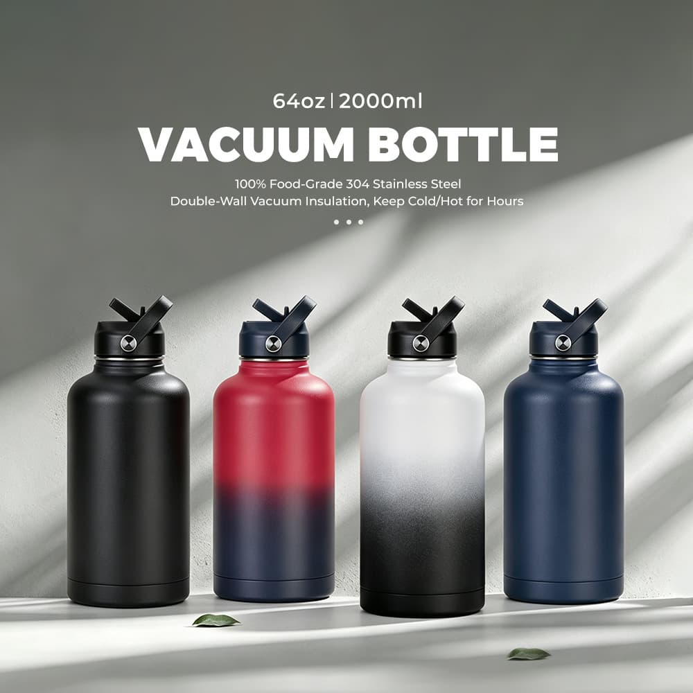 64oz Large Capacity Stainless Steel Insulated Bottle with Straw Lid and Handle Sports Water Bottle Outdoor Hiking American Space Bottle