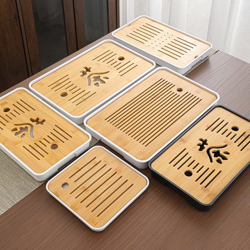 Manufacturer wholesale bamboo tea tray rectangular household office tea cup placement dry tea station plate water storage tea brewing