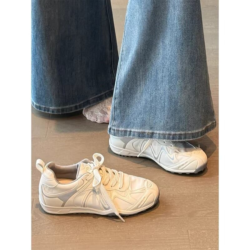 Soft Leather Version~Thick Sole Agande Training Shoes for Women 6 New Summer Lace-up Casual White Sneakers Lightweight Versatile Racing Shoes