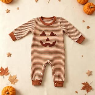 Baby Striped Pumpkin Bodysuit Autumn Long Sleeve Romper Cute Halloween Costume Onesie